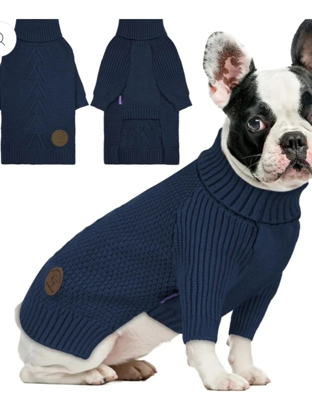 Men Sweaters - Navy Cable-Knit Turtleneck Sweater
